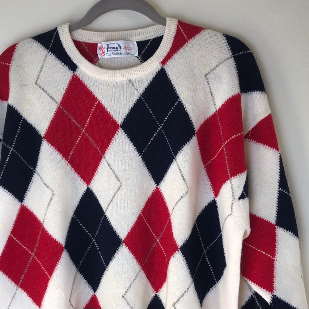 Vintage 100% Wool Sweater Blue, Red and Off White - Picture 2 of 8
